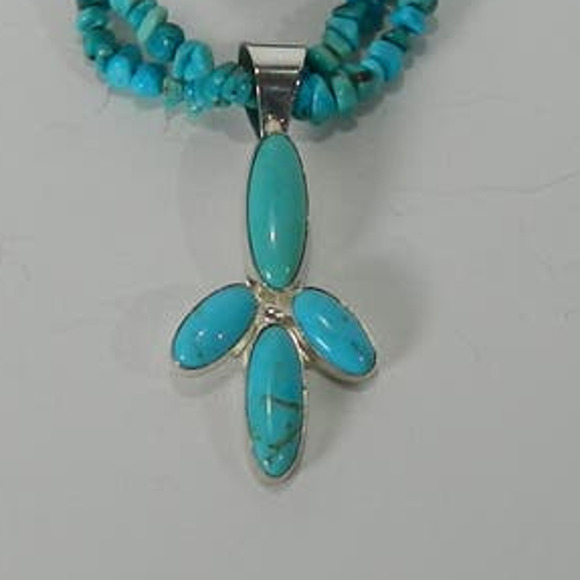 Jay King Turquoise Nugget Double Strand with Pendant 925 Signed - Picture 5 of 9